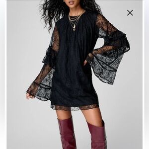 Nasty Gal Black Lace Long Sleeve Dress